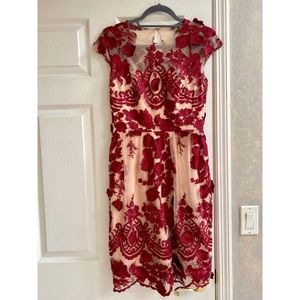 Marchesa Notte Red Dress with Flower Applique